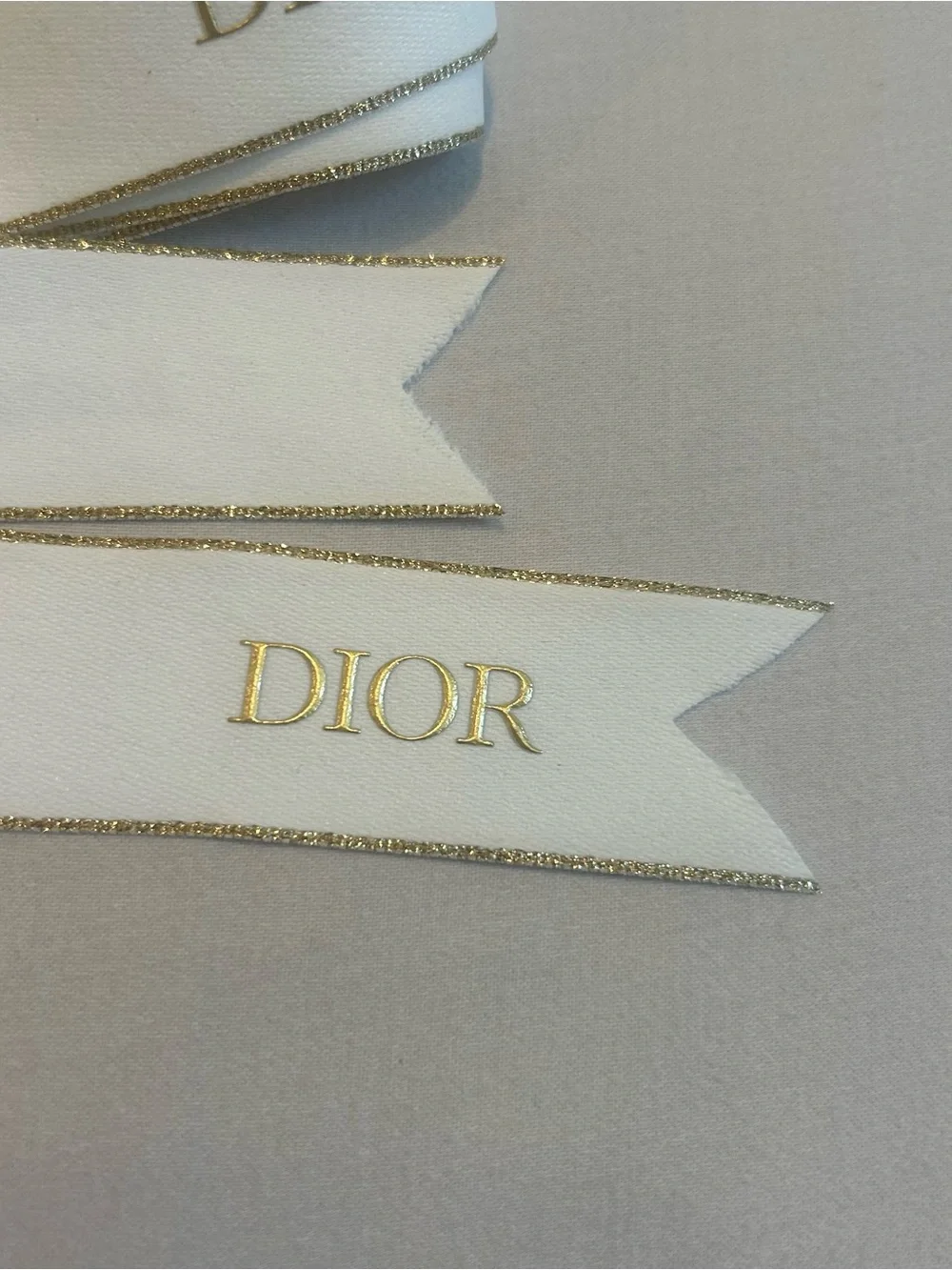 Dior Branded White & Gold Satin Ribbon, glitter, sparkle